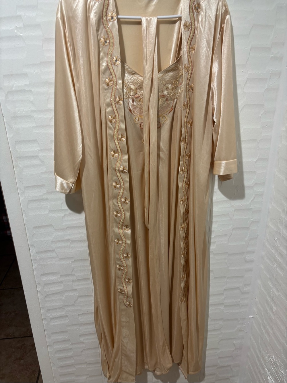Indian Summer Champagne Satin Robe and Nightgown Set